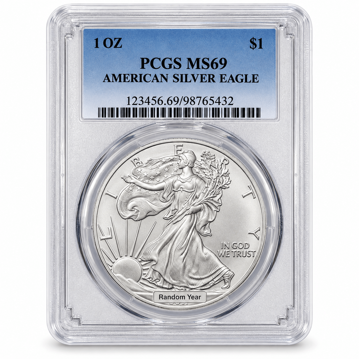 1 OZ AMERICAN SILVER EAGLE PCGS MS69 YEARS OF OUR CHOICE