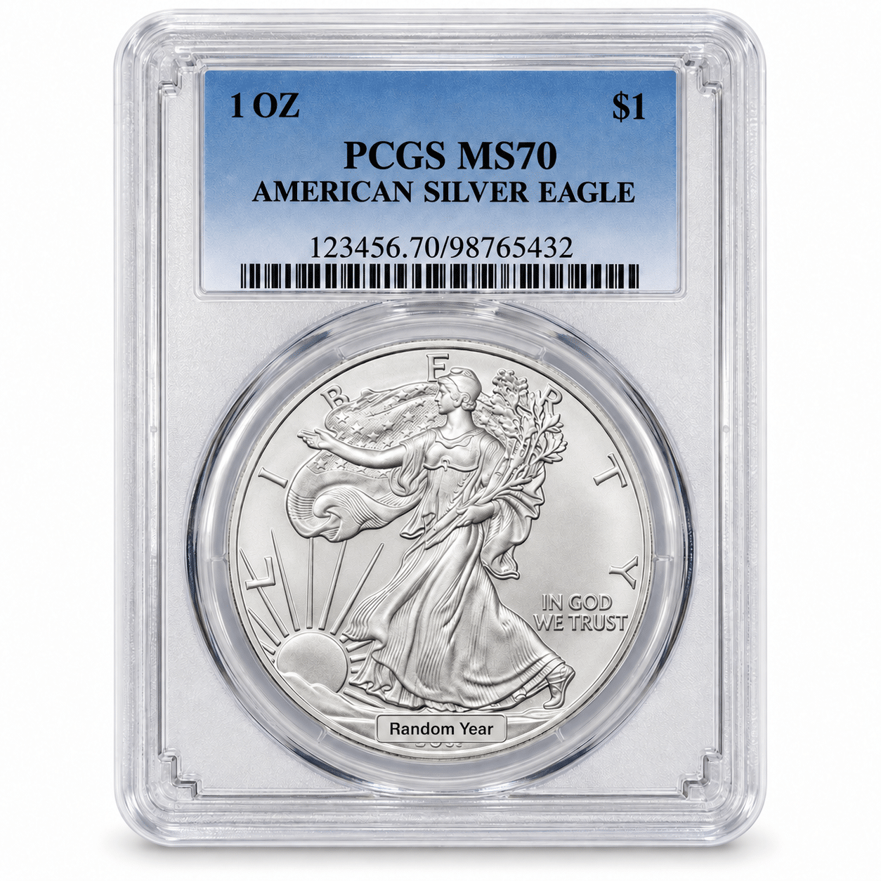 1 OZ AMERICAN SILVER EAGLE PCGS MS70 YEARS OF OUR CHOICE