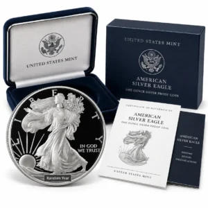 1 OZ AMERICAN SILVER EAGLE PROOF WITH ORIGINAL BOX AND PAPERS