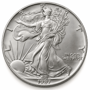 1987 1 OZ AMERICAN SILVER EAGLE. Obverse