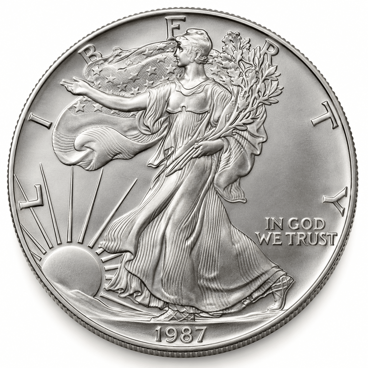 1987 1 OZ AMERICAN SILVER EAGLE. Obverse