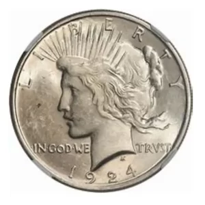 1924 US SILVER PEACE DOLLAR NGC BU FLAG LABEL