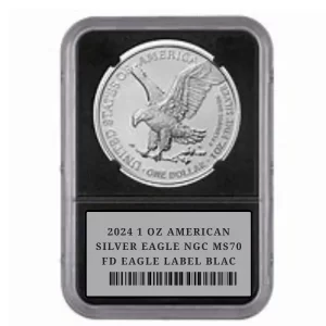 2024 1 OZ AMERICAN SILVER EAGLE NGC MS70 FD EAGLE LABEL BLAC