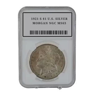 1921 S $1 U.S. SILVER MORGAN NGC MS63