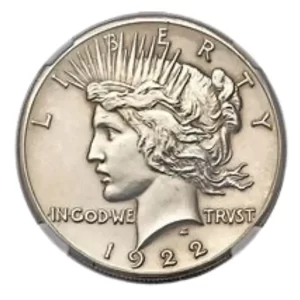1922-D US SILVER PEACE DOLLAR NGC BU FLAG LABEL