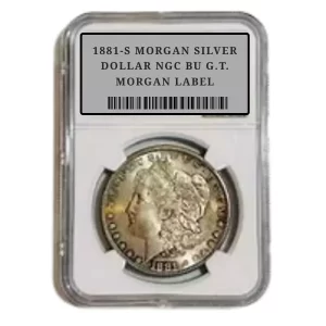1881-S MORGAN SILVER DOLLAR NGC BU G.T. MORGAN LABEL