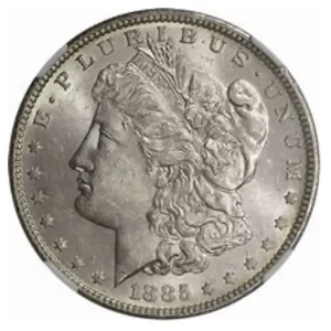 1885-O MORGAN SILVER DOLLAR NGC BU G.T. MORGAN LABEL