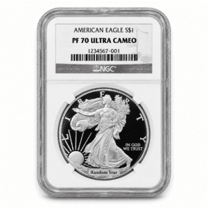 1 OZ AMERICAN SILVER EAGLE NGC PROOF 70. Obverse