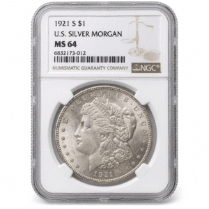 1921 S $1 U.S. SILVER MORGAN NGC MS64