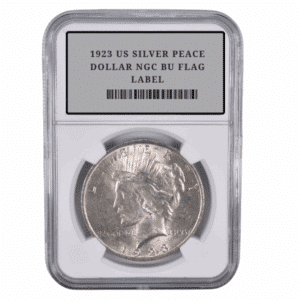 1923 US SILVER PEACE DOLLAR NGC BU FLAG LABEL