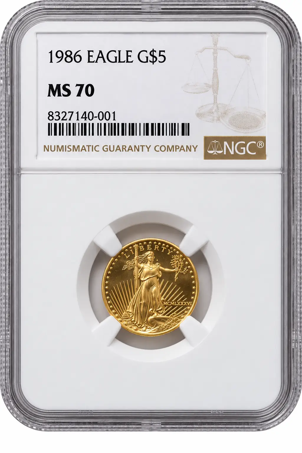 1986 1/10 OZ AMERICAN GOLD EAGLE NGC70