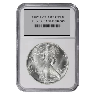 1987 1 OZ AMERICAN SILVER EAGLE NGC69