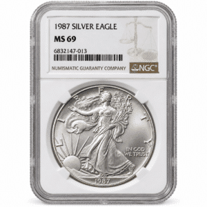 1987 1 OZ AMERICAN SILVER EAGLE NGC69