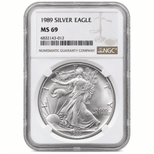 1989 1 OZ AMERICAN SILVER EAGLE NGC69. Obverse