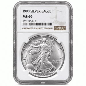 1990 1 OZ AMERICAN SILVER EAGLE NGC69. Obverse