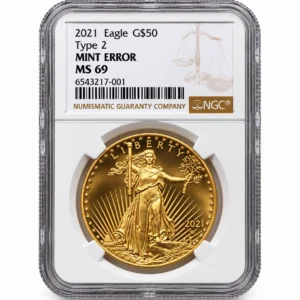 2021 1 OZ AMERICAN GOLD EAGLE TYPE 2 NGC MS69 MINT ERROR