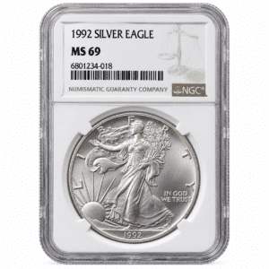 1992 1 OZ AMERICAN SILVER EAGLE NGC69
