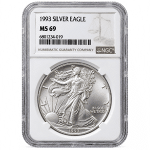1993 1 OZ AMERICAN SILVER EAGLE NGC69. Obverse (1)