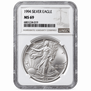 1994 1 OZ AMERICAN SILVER EAGLE NGC69