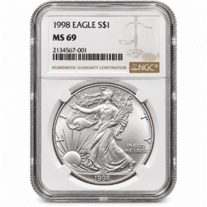 1998 1 OZ AMERICAN SILVER EAGLE NGC69