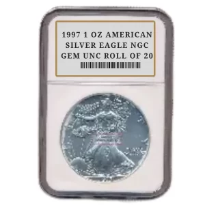 1997 1 OZ AMERICAN SILVER EAGLE NGC GEM UNC ROLL OF 20