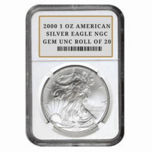 2000 1 OZ AMERICAN SILVER EAGLE NGC GEM UNC ROLL OF 20