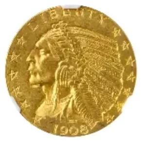 1908 $5 U.S. GOLD INDIAN NGC MS63