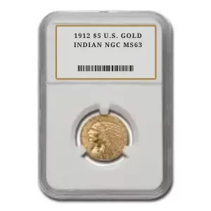 1912 $5 U.S. GOLD INDIAN NGC MS63