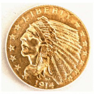 1914 D $2.5 U.S. GOLD INDIAN PCGS MS62