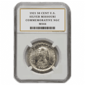 1921 50 CENT U.S. SILVER MISSOURI COMMEMORATIVE NGC MS66