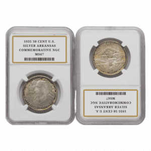1935 50 CENT U.S. SILVER ARKANSAS COMMEMORATIVE NGC MS67