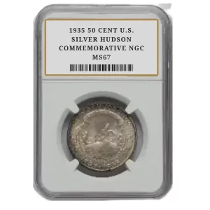 1935 50 CENT U.S. SILVER HUDSON COMMEMORATIVE NGC MS67