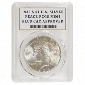 1935 S $1 U.S. SILVER PEACE PCGS MS64 PLUS CAC APPROVED