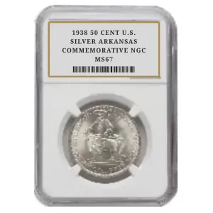 1938 50 CENT U.S. SILVER ARKANSAS COMMEMORATIVE NGC MS67