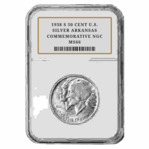 1938 S 50 CENT U.S. SILVER ARKANSAS COMMEMORATIVE NGC MS66