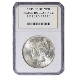 1935 US SILVER PEACE DOLLAR NGC BU FLAG LABEL