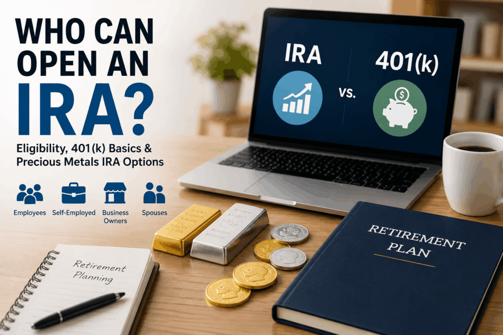 Who Can Open an IRA? Eligibility Rules, 401(k) Basics, and Precious Metals IRA